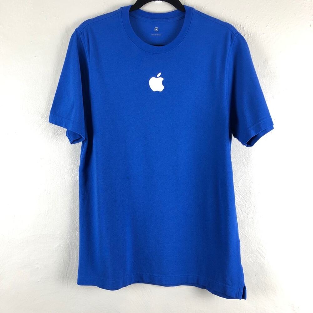 Apple Computers Blue White Embroidered Large Logo Store Employee Top T Shirt